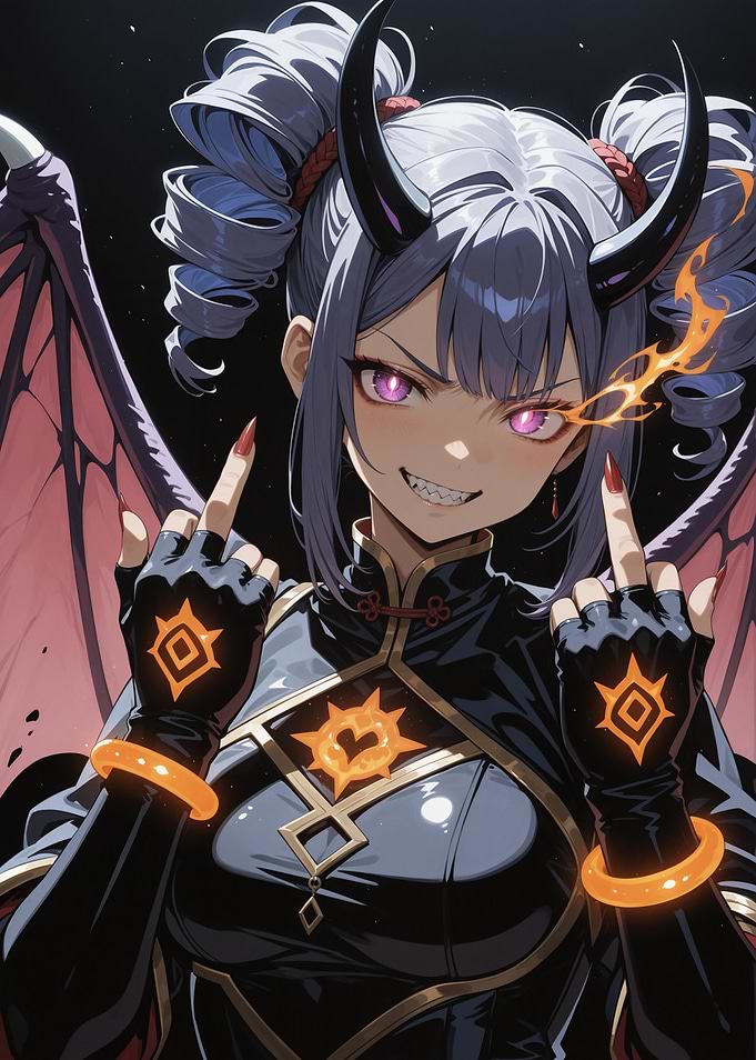 Anime Demon Girl with Fiery Eyes