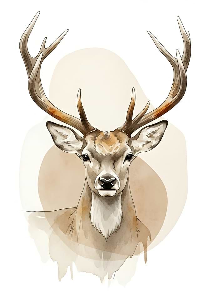 Watercolor Deer Portrait