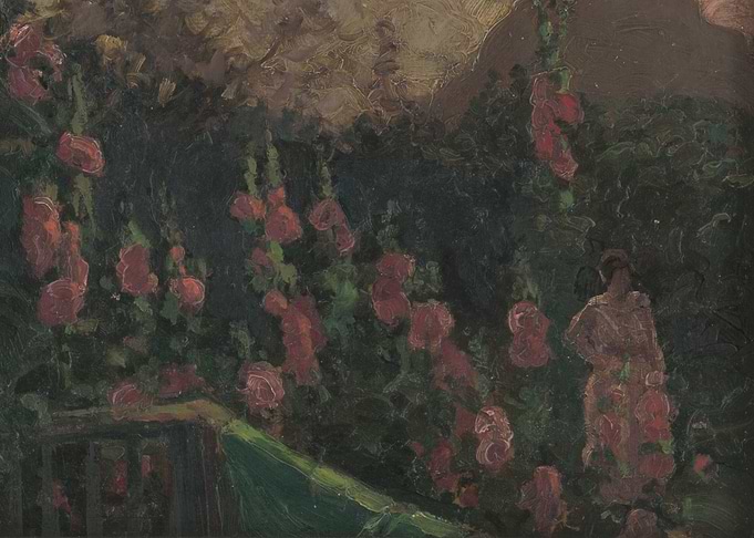 Woman in a Garden with Red Flowers