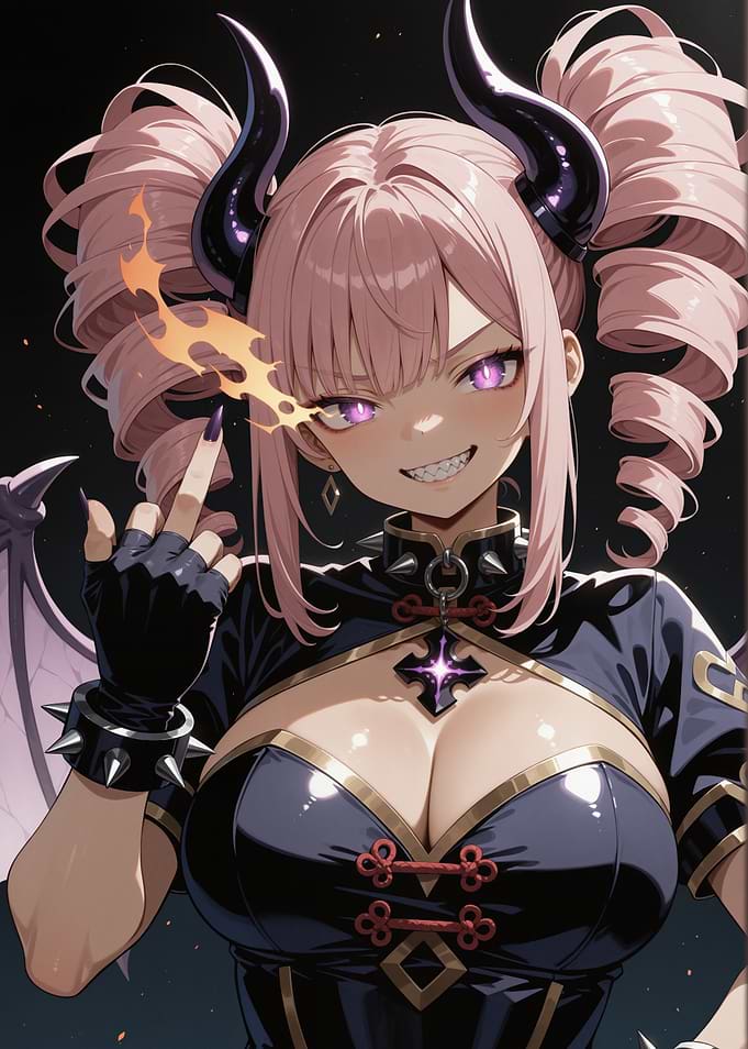 Anime Demon Girl with Pink Hair and Horns