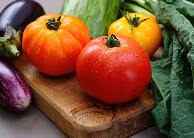 Fresh Vegetables on Cutting Board