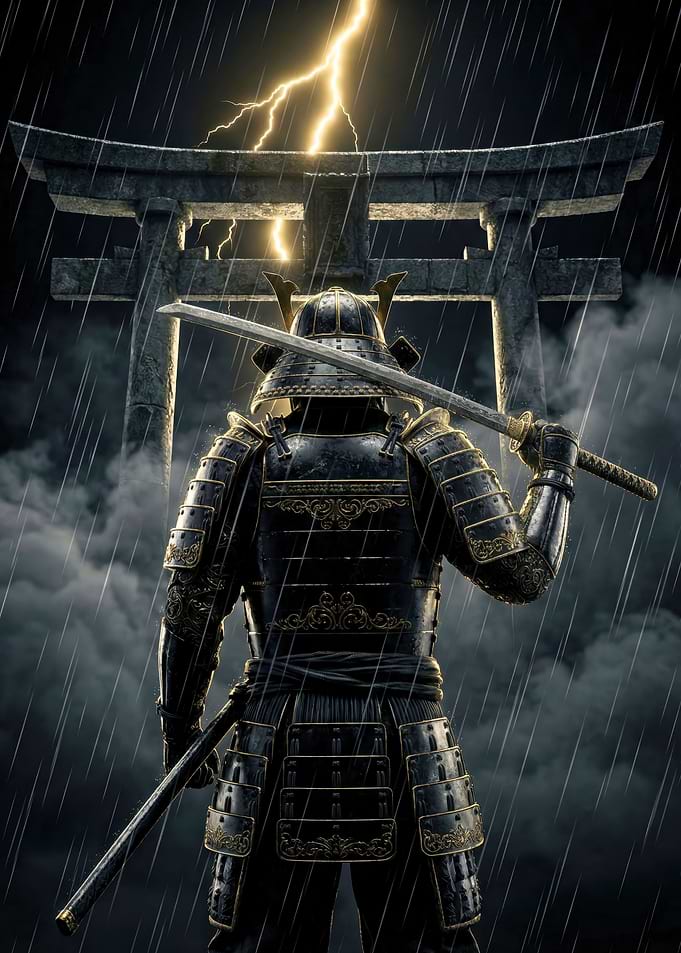 Samurai Under Lightning Storm