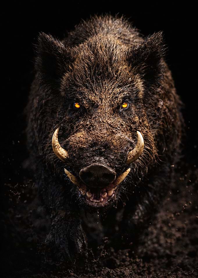 Fierce Wild Boar with Glowing Eyes