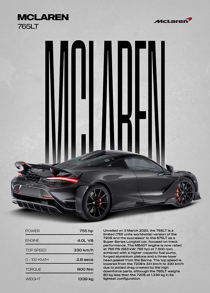 McLaren 765LT Car Poster