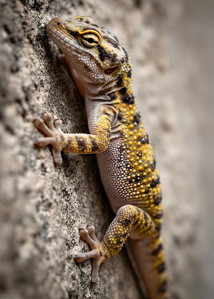 Detailed Gecko on Textured Wall