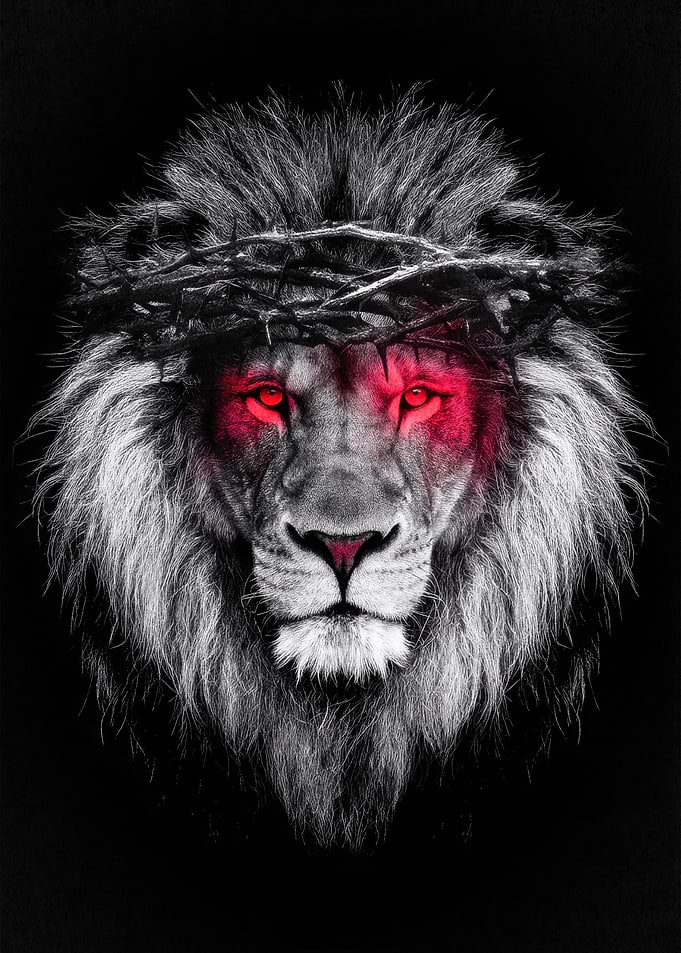 Lion with Crown of Thorns and Red Eyes