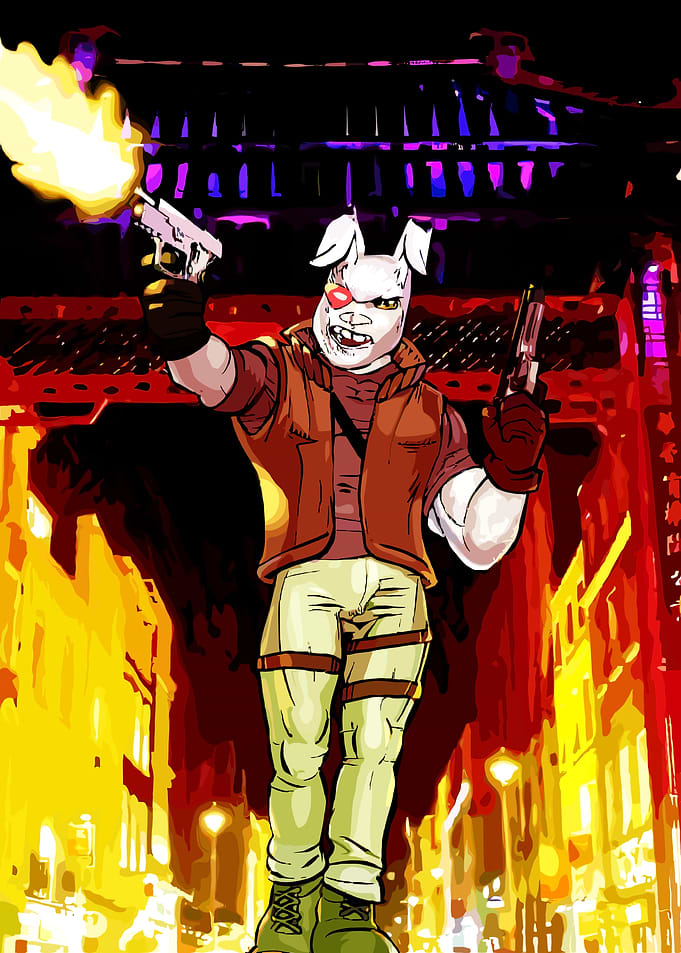 Anthropomorphic Rabbit Character with Guns