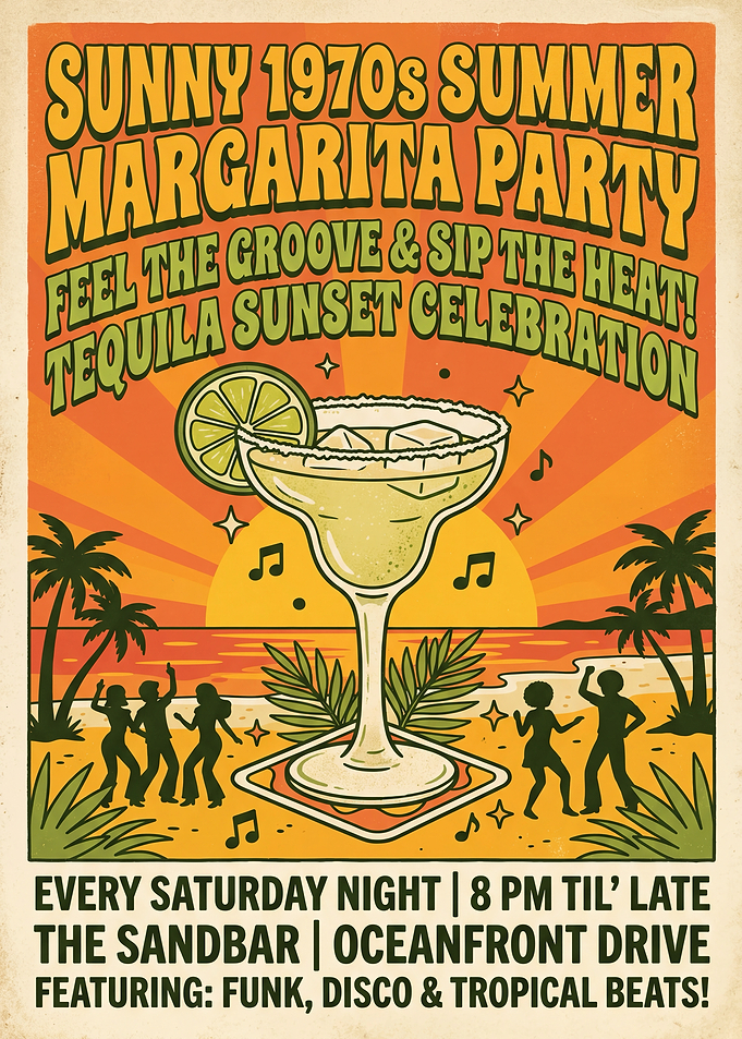 1970s Summer Margarita Party Poster