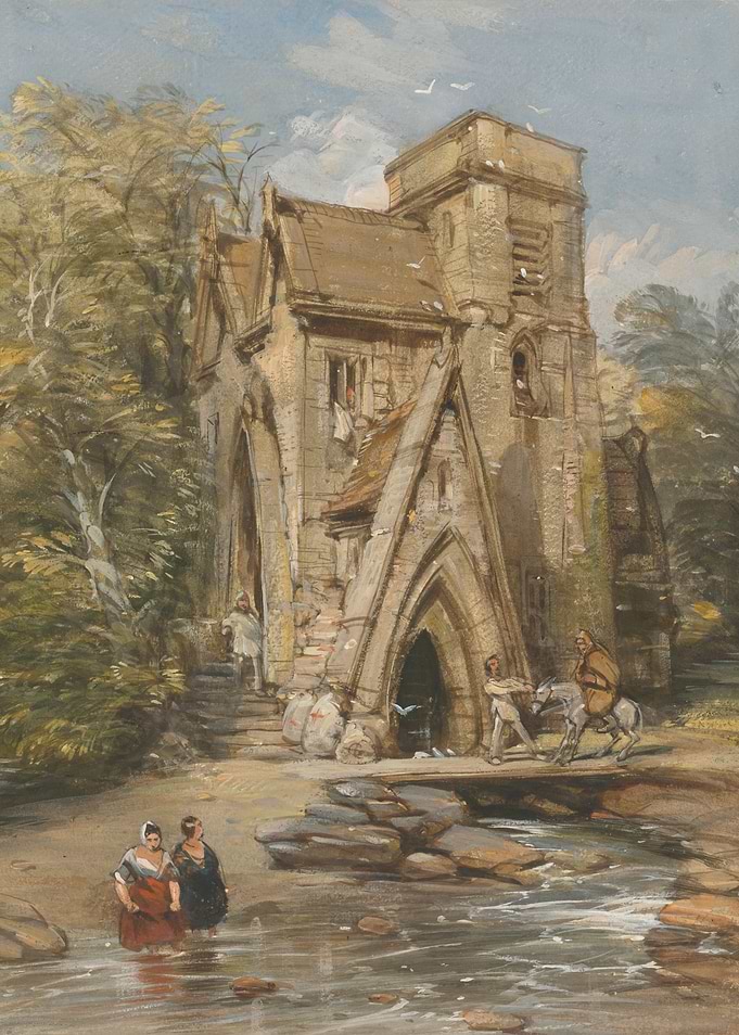 Ruined Church by a River with Figures