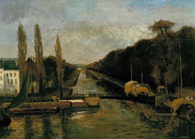 Canal scene with boats and trees