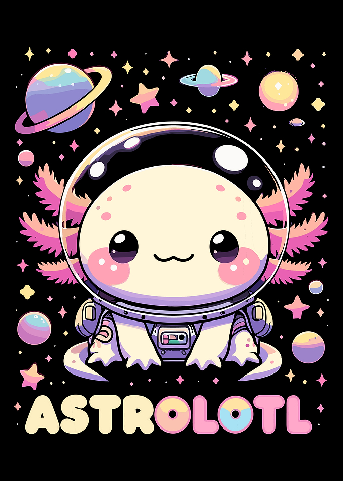 Astrolotl Poster, Cute Axolotl Space Art, Kawaii Galaxy Animal Wall Print
