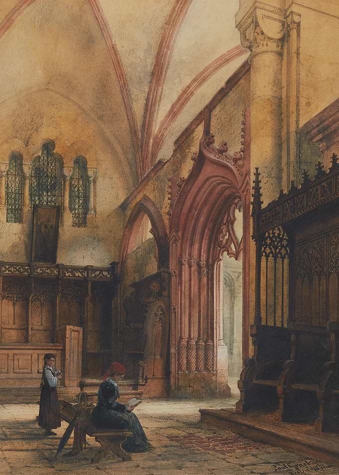 Interior of a Gothic Church with Figures