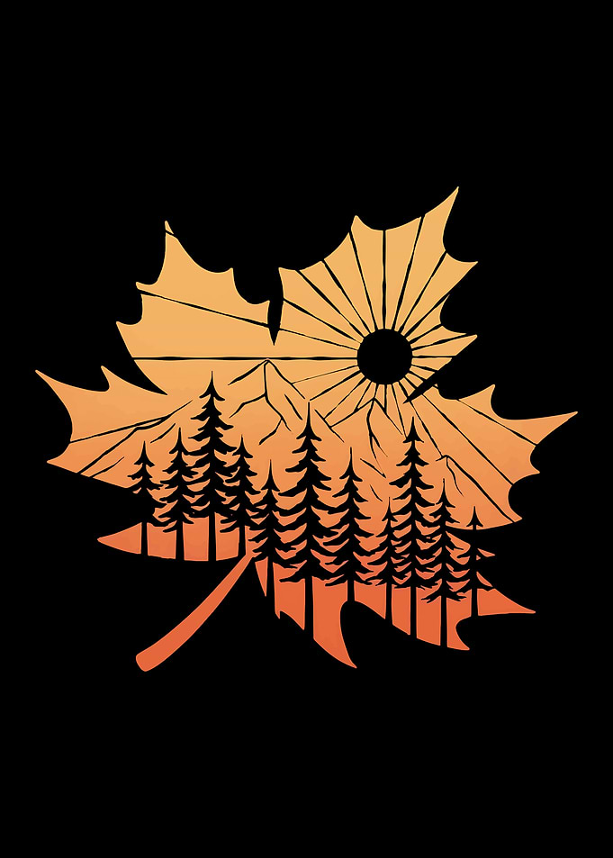 Maple Leaf Landscape Sunset