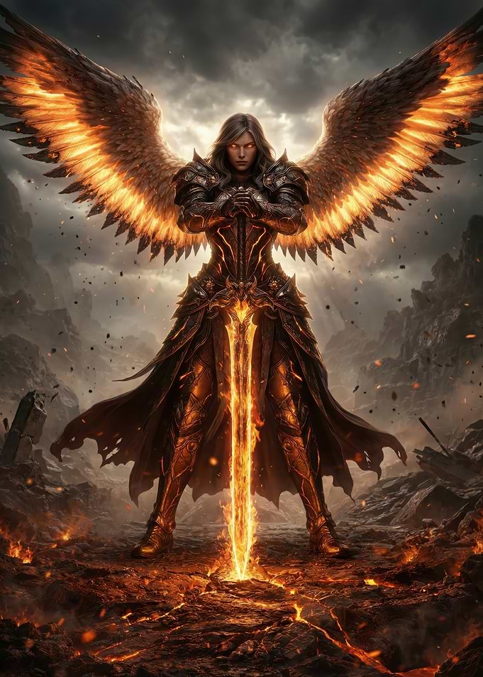 Fiery Angel Warrior with Sword