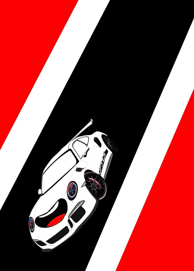 White Sports Car with Racing Stripes