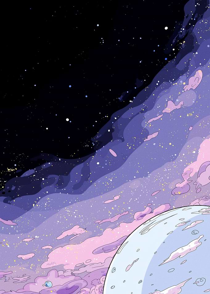 Cosmic Sky with Planet and Stars
