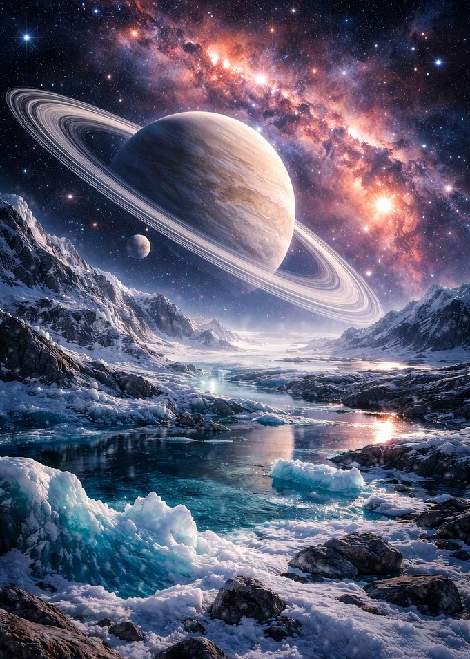 Space Planet Landscape with Saturn