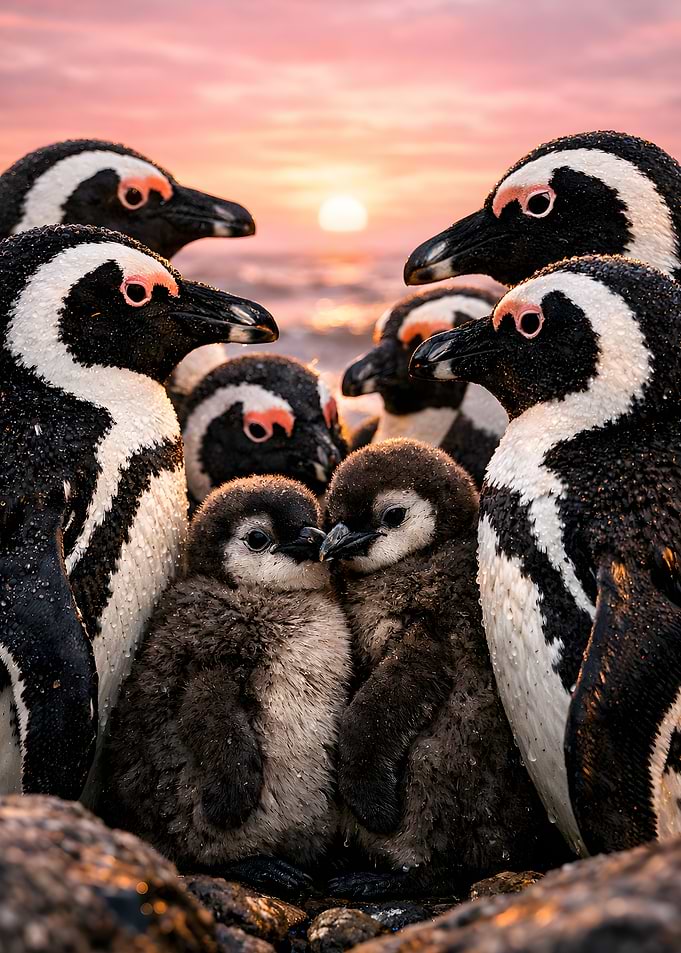 Penguin Family at Sunset