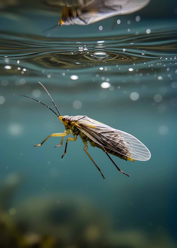 Insect underwater with reflection