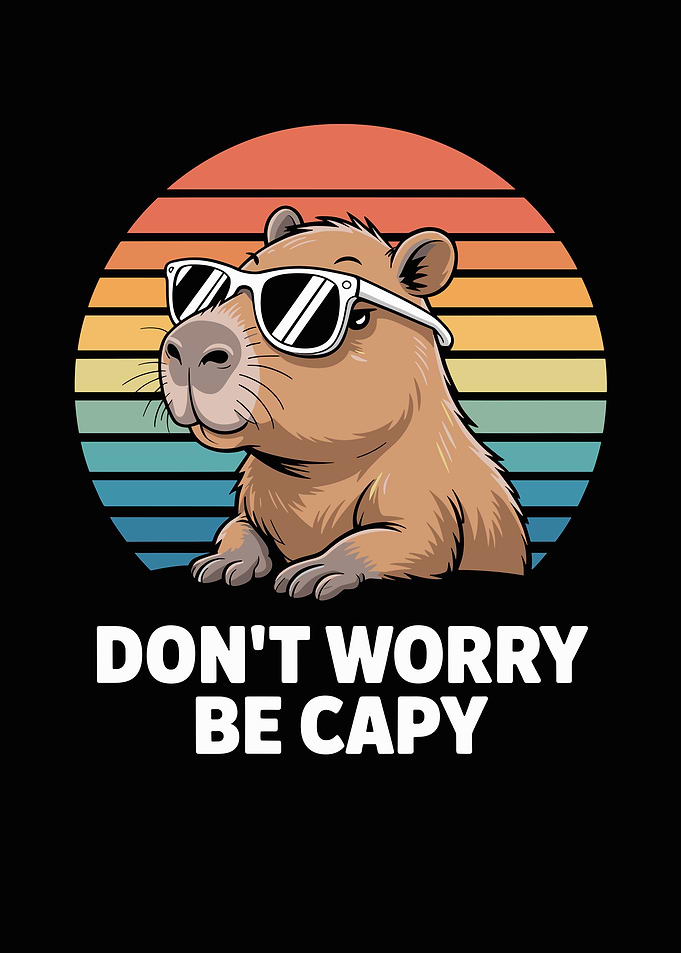 Capybara with Sunglasses and Retro Sunset