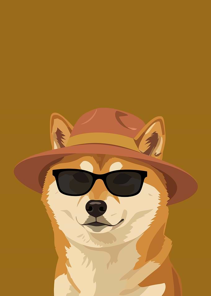 Shiba Inu Dog Wearing Hat and Sunglasses