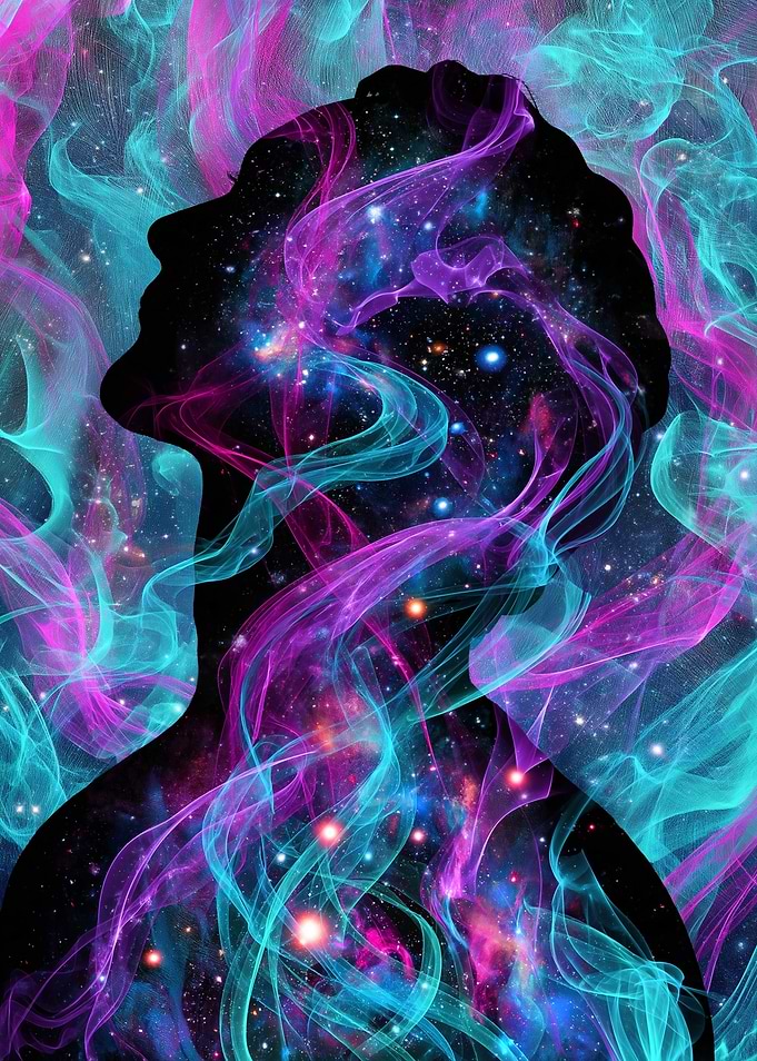 Silhouette of a person filled with galaxy