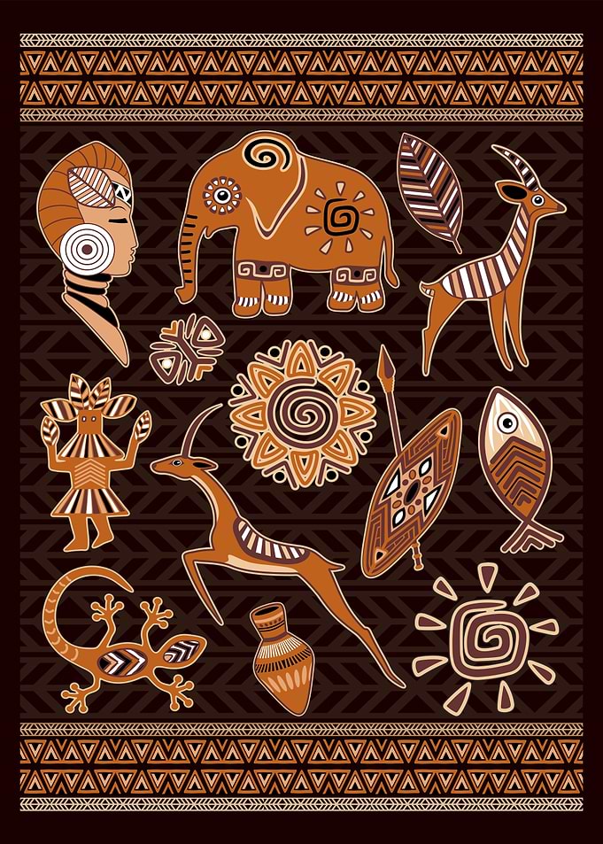 African Tribal Art with Animals and Figures