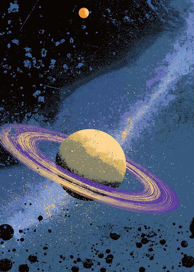 Saturn-like planet with rings in space