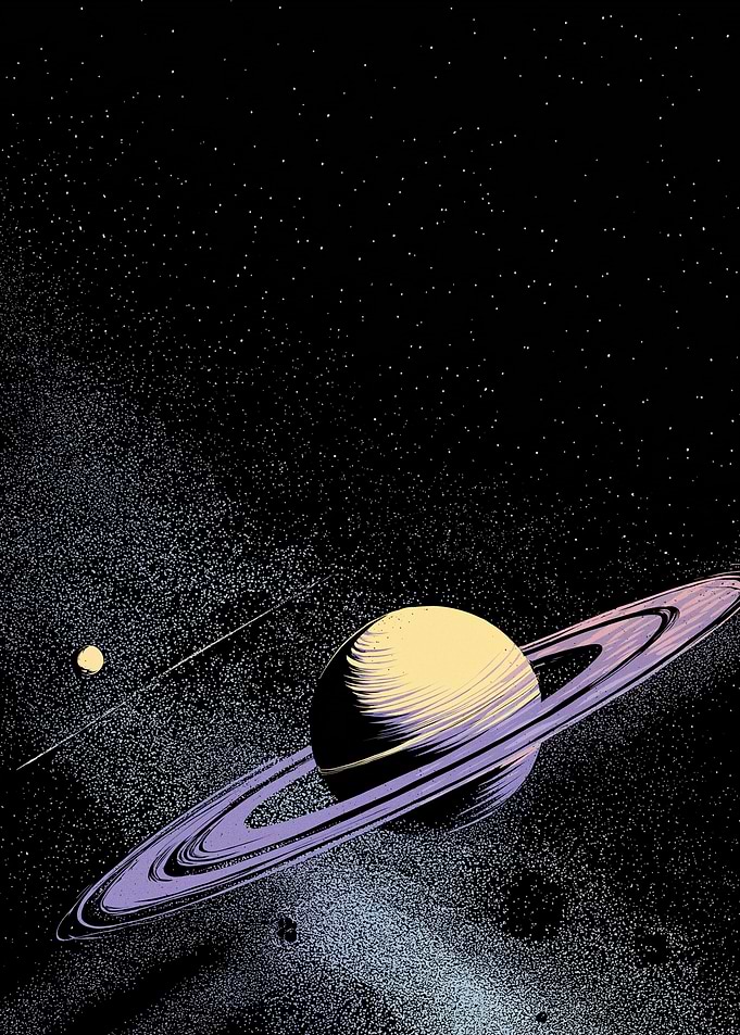 Saturn and its rings in space