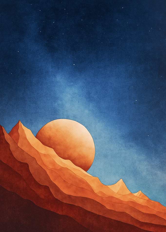 Alien Planet Landscape with Large Moon