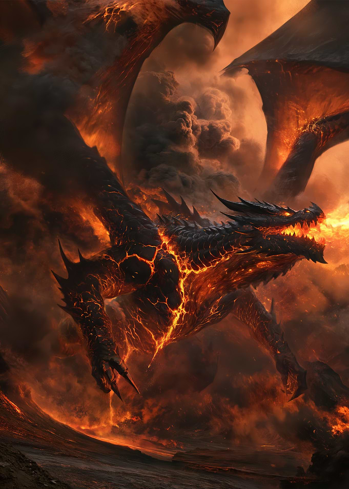 Fiery Dragon Emerging from Smoke