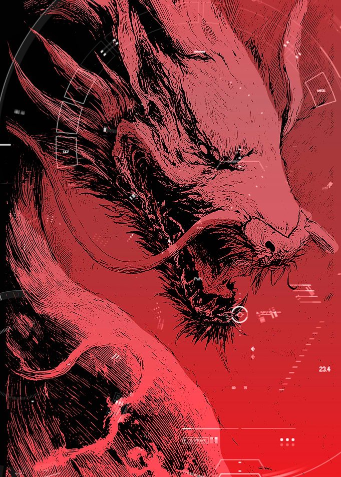 Red Dragon with Futuristic HUD