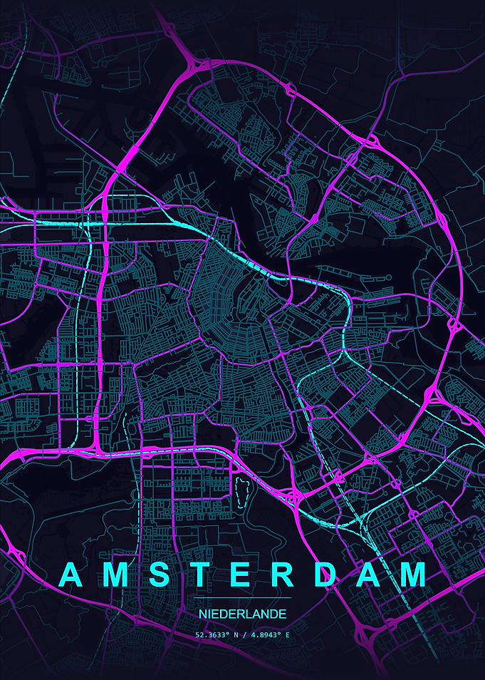 Amsterdam City Map Neon Art
