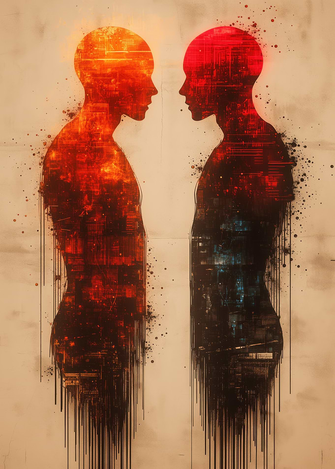 Abstract Figures Facing Each Other