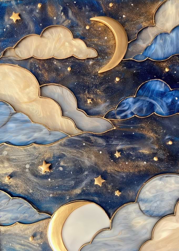 Celestial Night Sky with Clouds and Stars