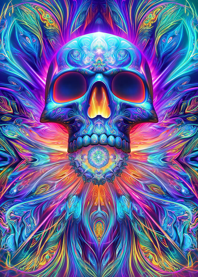 Psychedelic Skull with Fractal Background