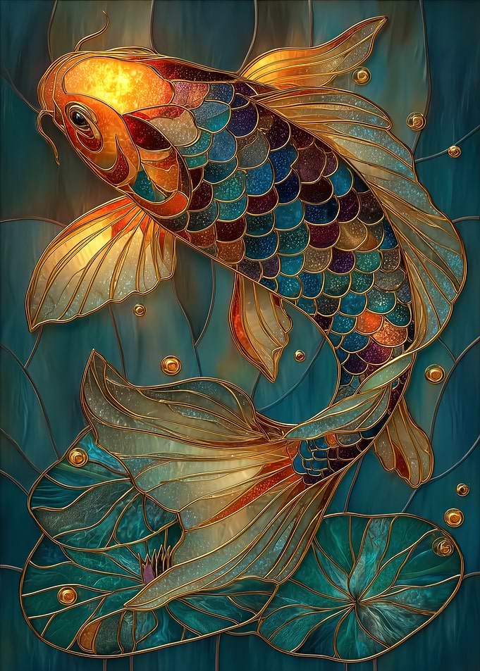 Stained Glass Koi Fish Art
