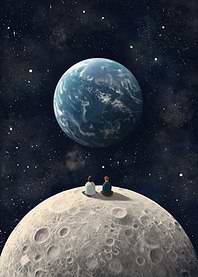 Couple on Moon looking at Earth