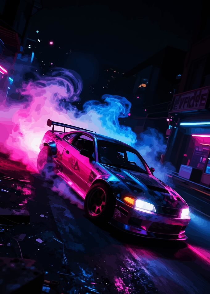 Cyberpunk Car Drifting in Neon City