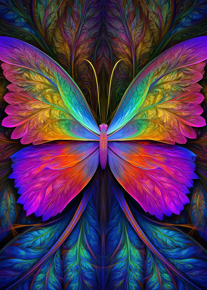 Vibrant Fractal Butterfly Art