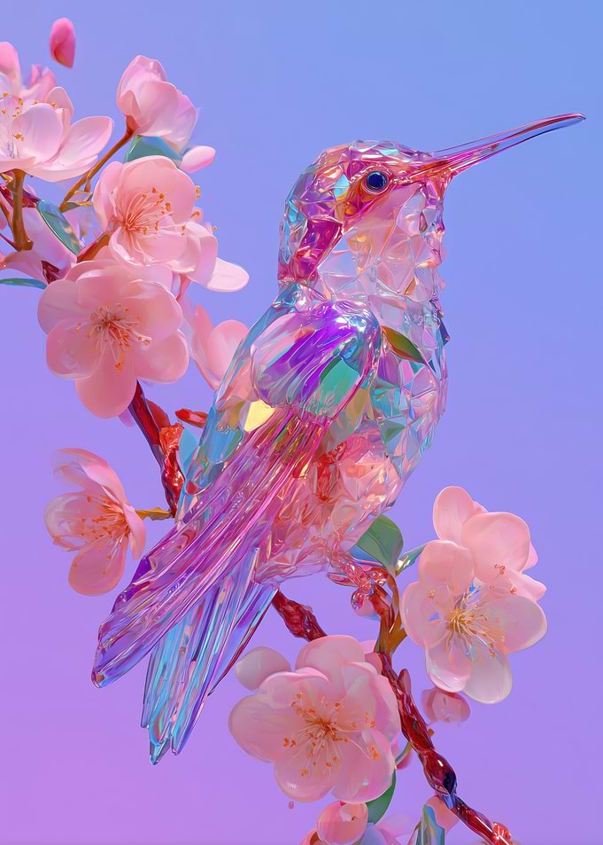Crystal Hummingbird on Cherry Blossoms