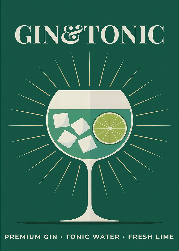 Retro Green Gin And Tonic Minimalist Poster