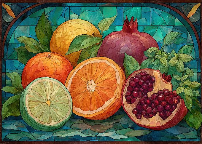 Stained Glass Fruit Still Life