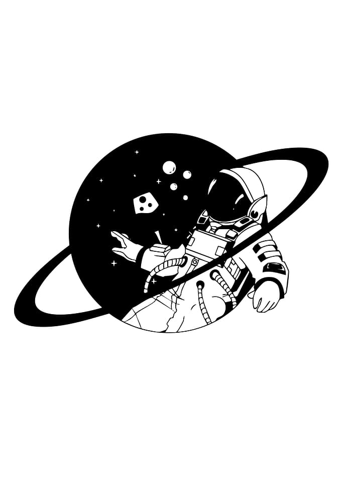 Astronaut playing dice in space