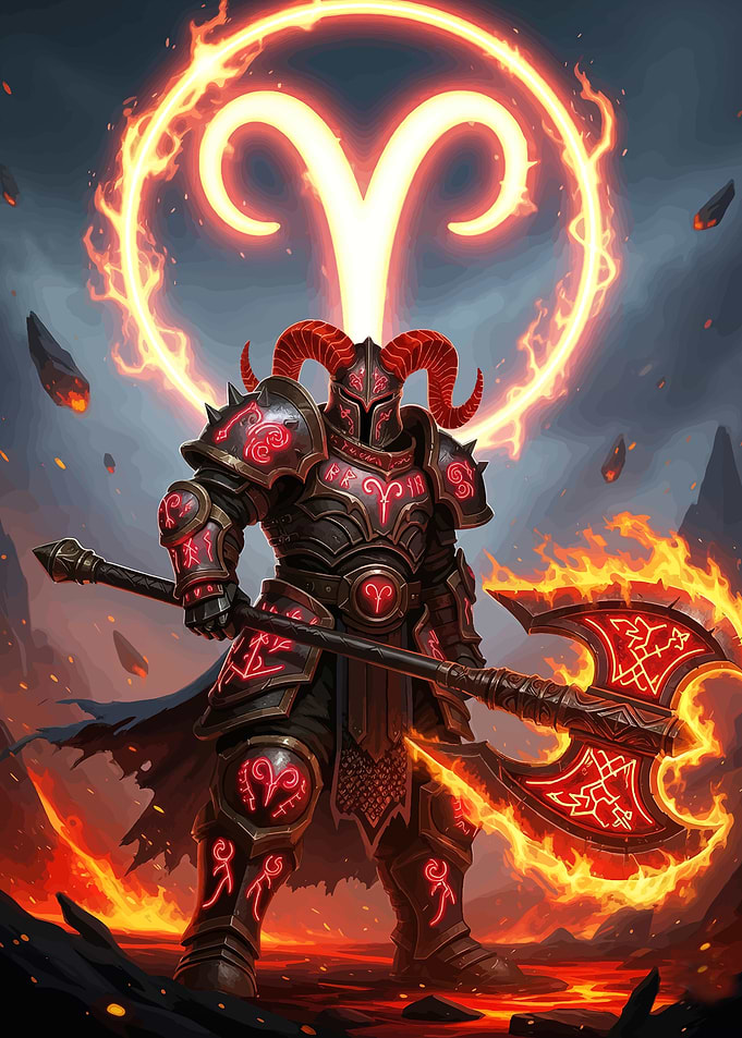 Aries Warrior with Fiery Axe