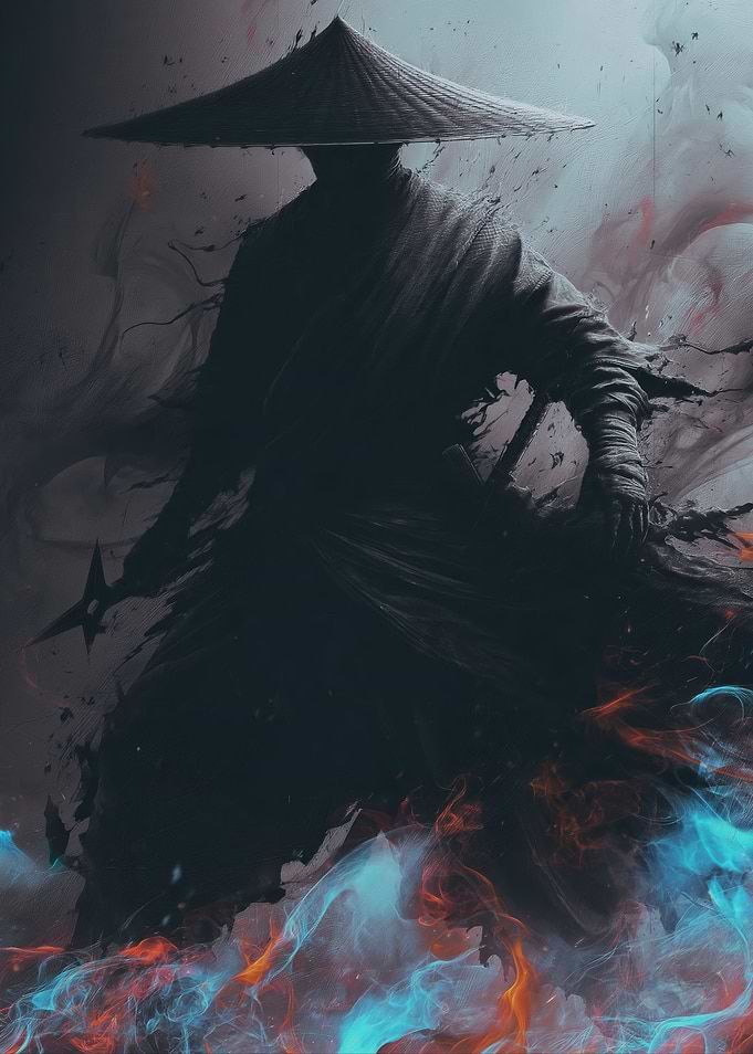 Mysterious Samurai Warrior with Shuriken