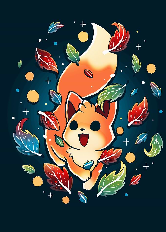 Cute Fox Surrounded by Autumn Leaves
