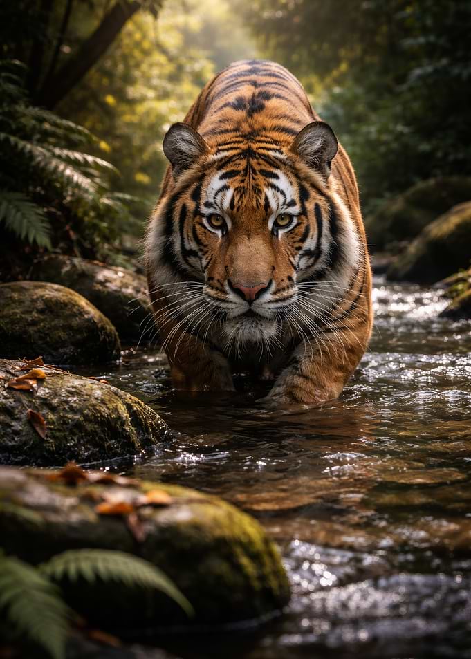 Tiger walking in a stream