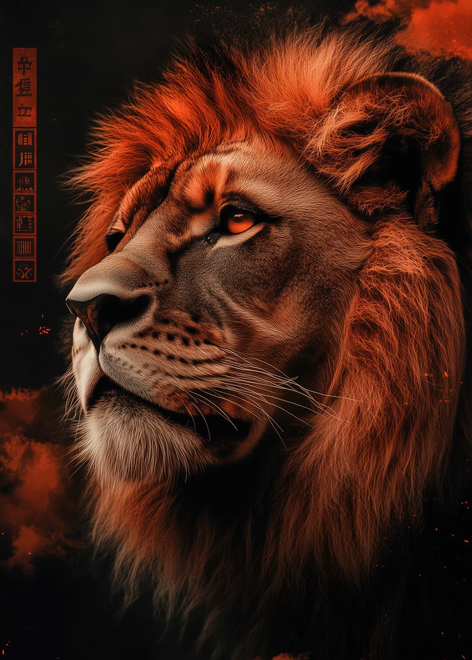 Majestic Lion Portrait with Fiery Mane