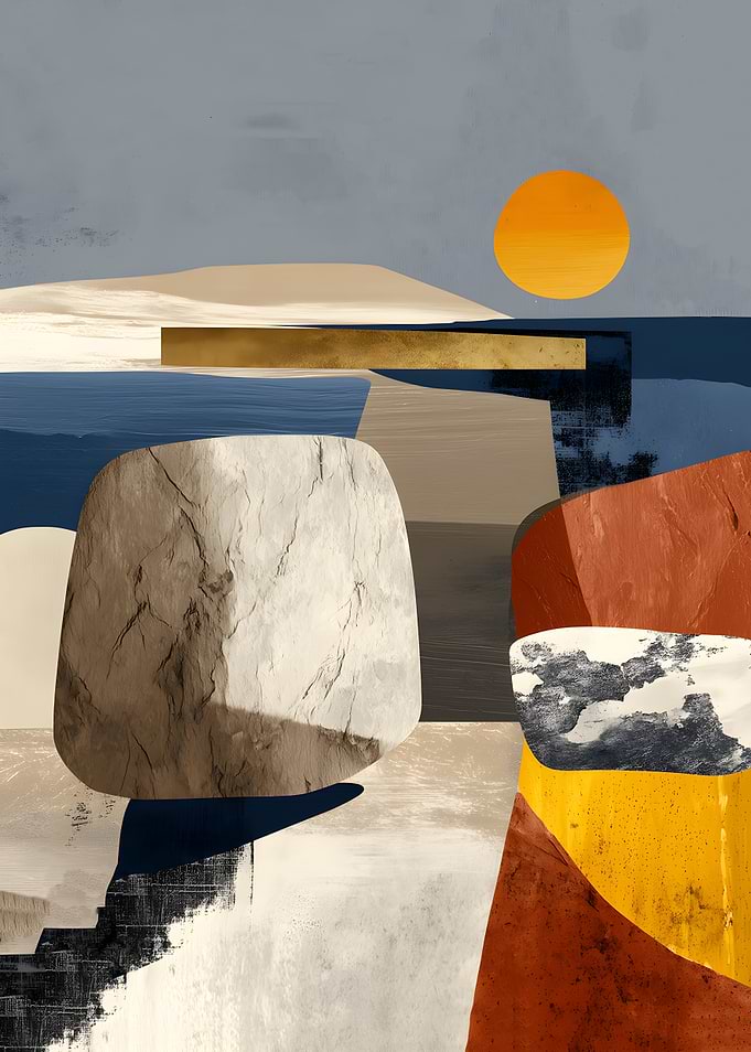 Abstract Landscape with Geometric Shapes